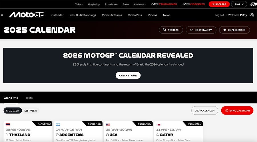 Official Digital MotoGP Calendar