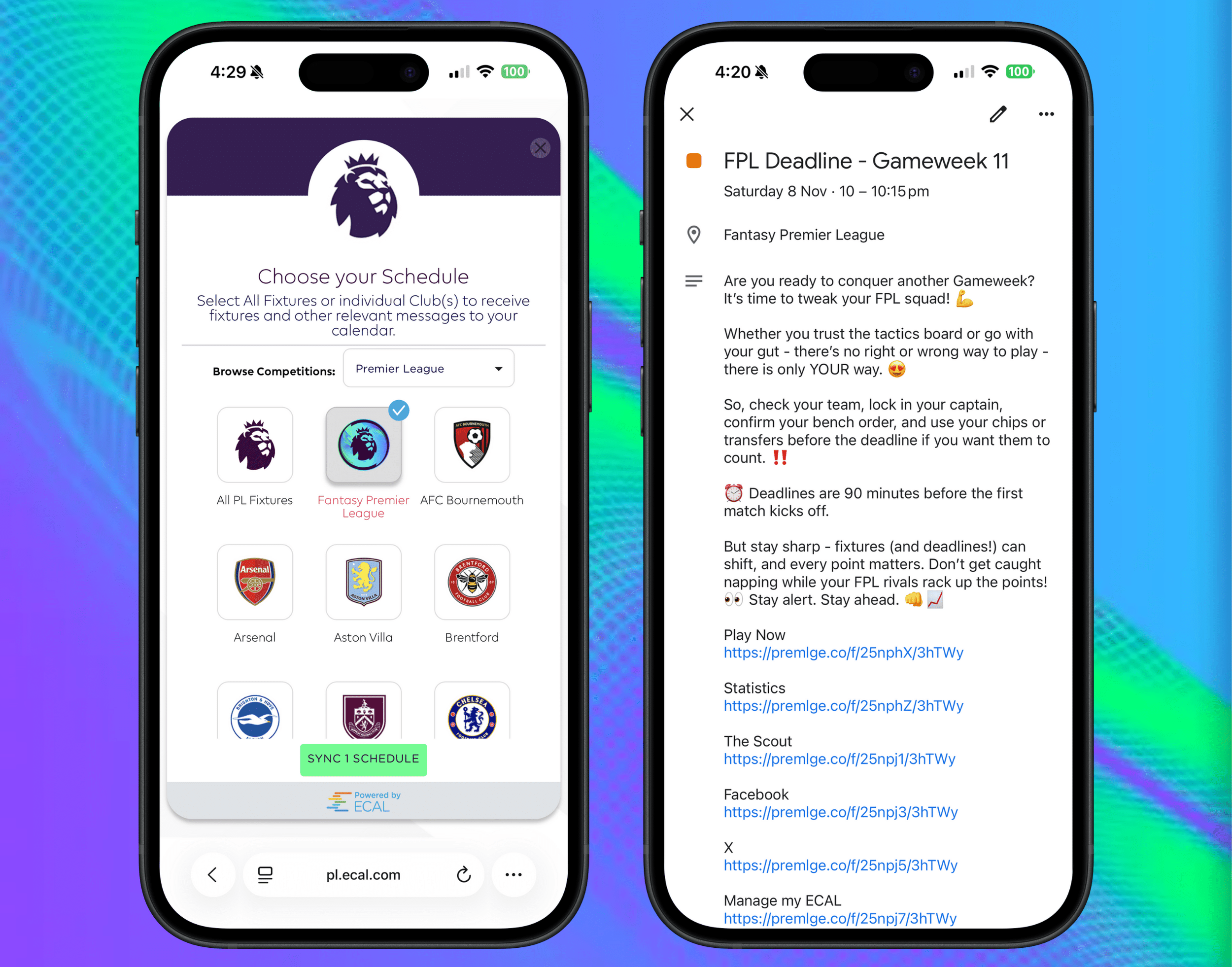 Fantasy League - Premier League display